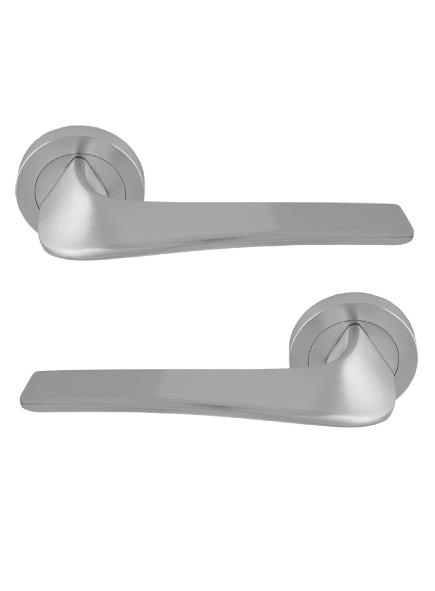 Manital Master Door Handle on round rose - Satin Chrome
