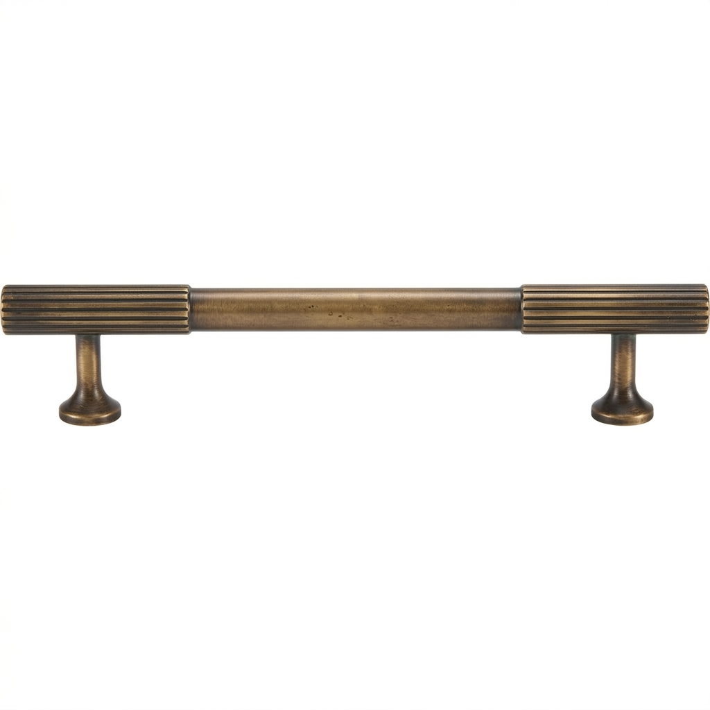 Acre & Clutton Oakridge Linear Solid Brass Cabinet Handle, 128mm Center-to-Center, 168mm Overall, Antique Brass