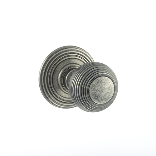 Old English Ripon Solid Brass Reeded Mortice Knob on Concealed Fix Rose - Distressed Silver OE50RMKDS