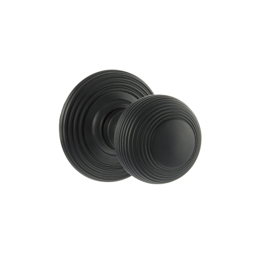 Old English Ripon Solid Brass Reeded Mortice Knob on Concealed Fix Rose - Matt Black OE50RMKMB