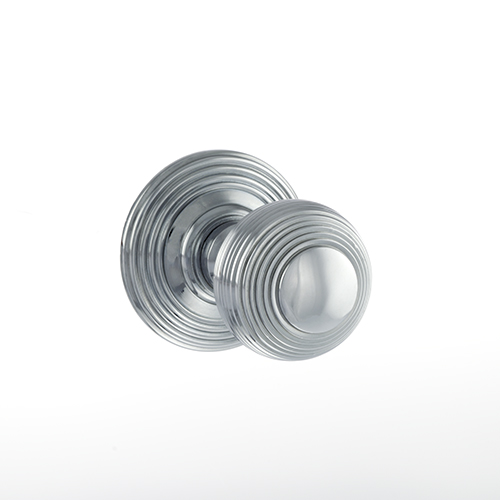 Old English Ripon Solid Brass Reeded Mortice Knob on Concealed Fix Rose - Polished Chrome OE50RMKPC