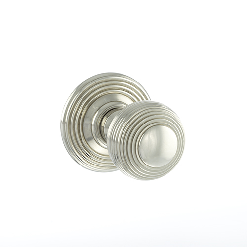 Old English Ripon Solid Brass Reeded Mortice Knob on Concealed Fix Rose - Polished Nickel OE50RMKPN