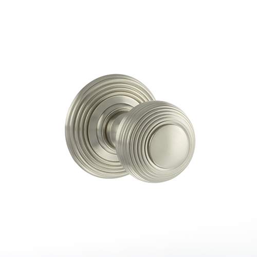 Old English Ripon Solid Brass Reeded Mortice Knob on Concealed Fix Rose - Satin Nickel OE50RMKSN