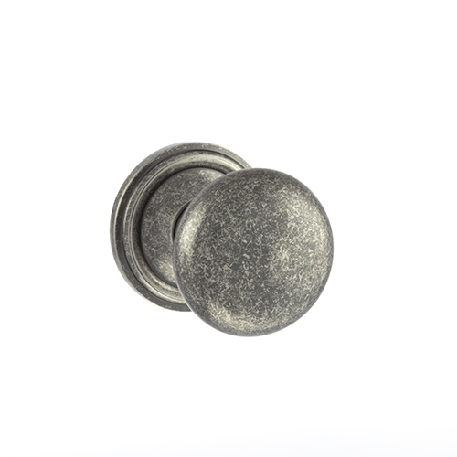 Old English Harrogate Solid Brass Mushroom Mortice Knob on Concealed Fix Rose - Distressed Silver OE58MMKDS
