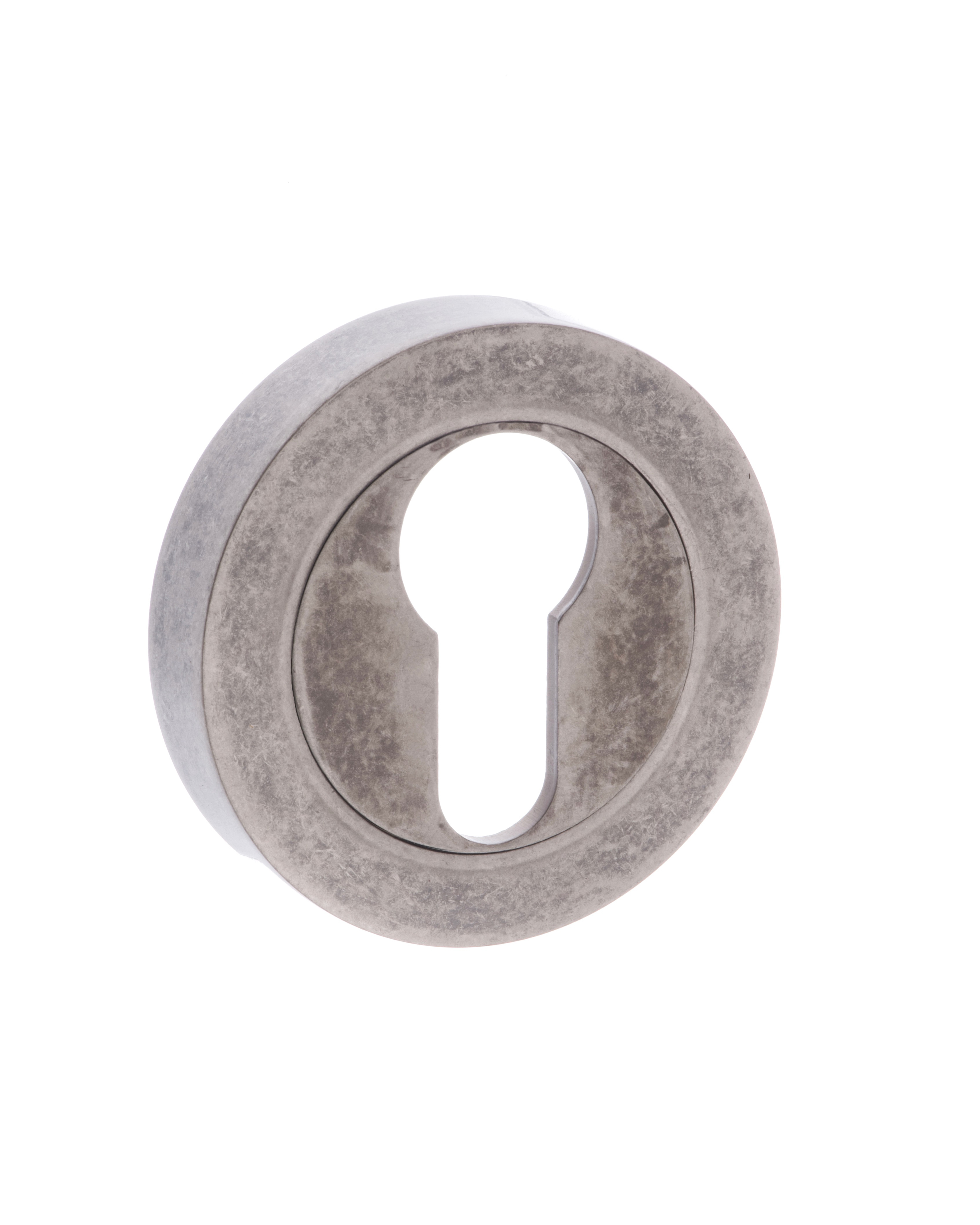 Old English Euro Escutcheon - Distressed Silver OEESCEDS
