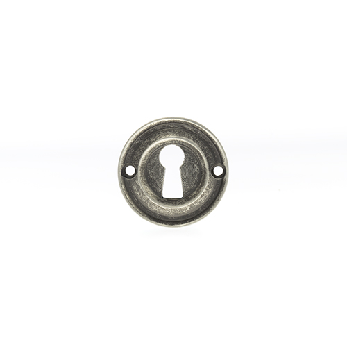 Old English Solid Brass Open Key Hole Escutcheon - Distressed Silver OERKEDS