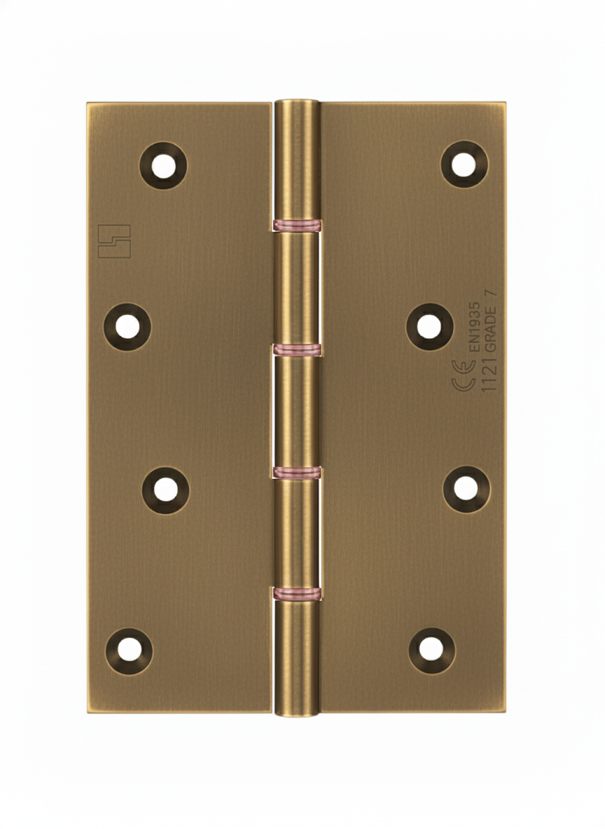 Simonswerk P1285CE Double Phosphor Bronze Washered Brass Butt Projection Hinge CE marked FD30 fire rated 152.4mm x 103mm c/w Screws Antique Brass