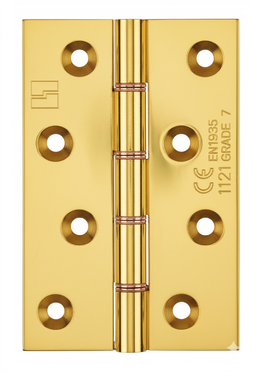 Simonswerk 1250CE Double Phosphor Bronze Washered Brass Butt Hinge CE marked FD30 fire rated 100mmx 75mm c/w Screws Polished Brass