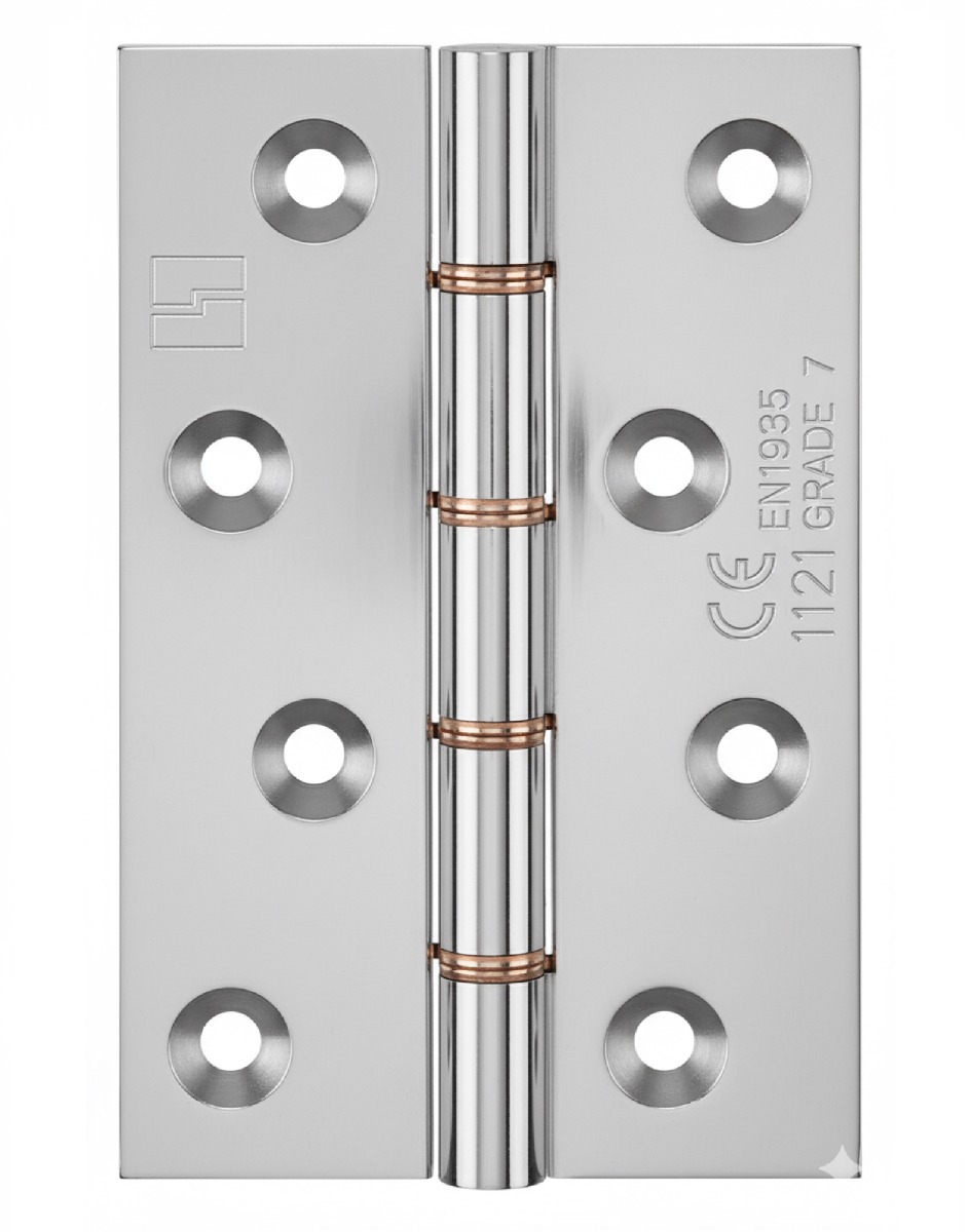 Simonswerk 1240CE Double Phosphor Bronze Washered Brass Butt Hinge CE marked FD30 fire rated 100mm x 65mm c/w Screws Polished Chrome