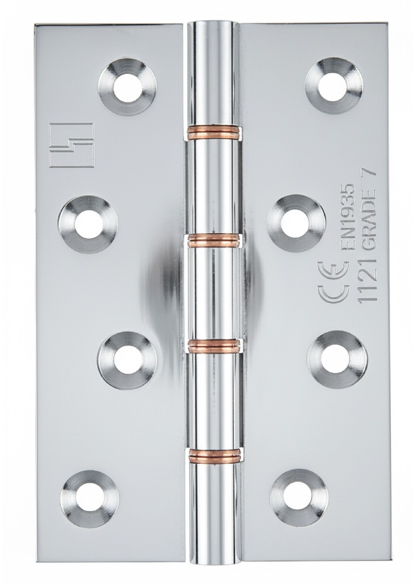 Simonswerk 1250CE Double Phosphor Bronze Washered Brass Butt Hinge CE marked FD30 fire rated 100mmx 75mm c/w Screws Polished Chrome
