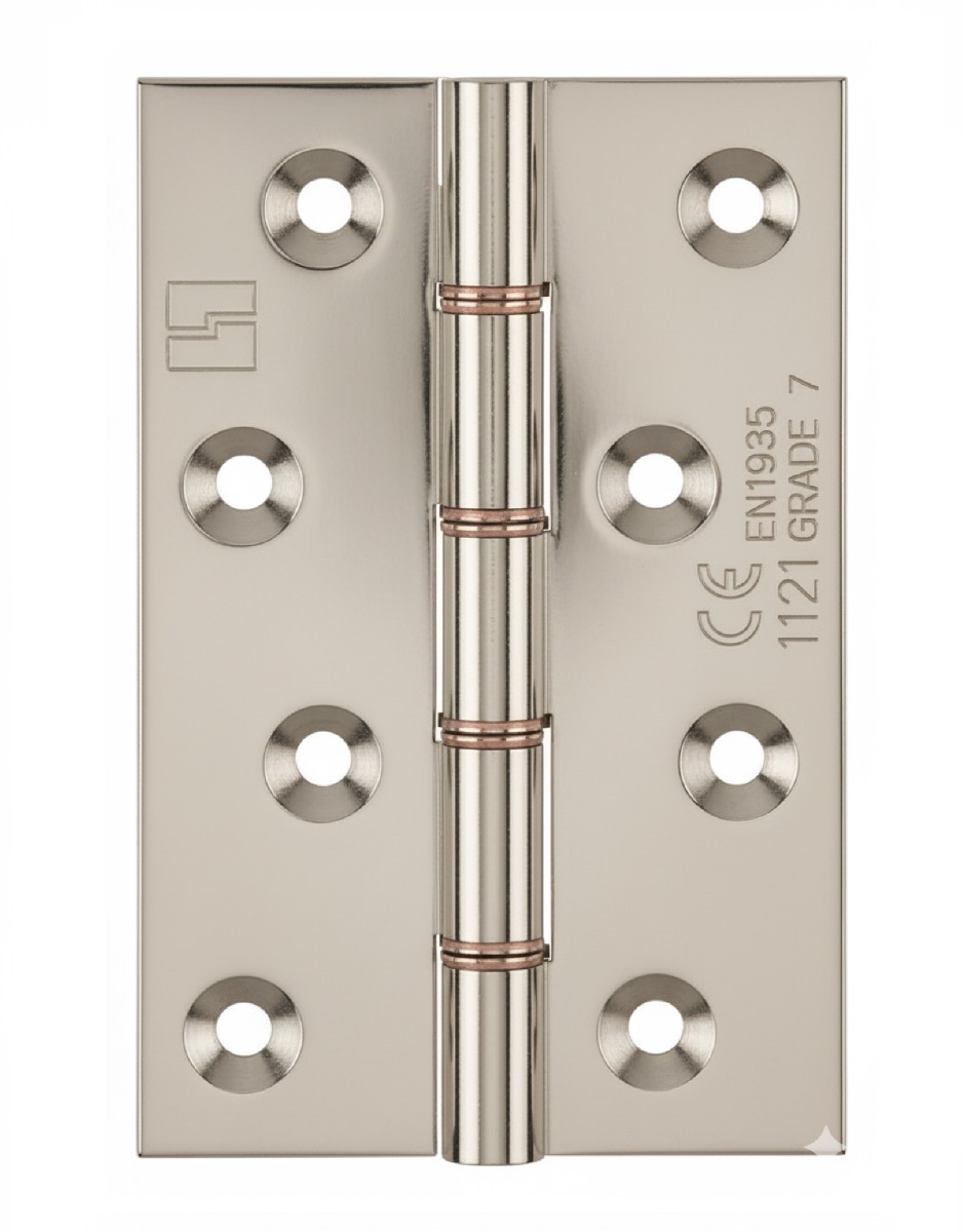 Simonswerk 1240CE Double Phosphor Bronze Washered Brass Butt Hinge CE marked FD30 fire rated 100mm x 65mm c/w Screws Polished Nickel