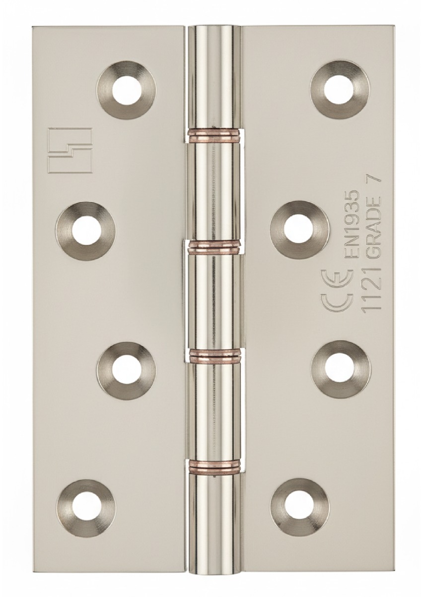 Simonswerk 1250CE Double Phosphor Bronze Washered Brass Butt Hinge CE marked FD30 fire rated 100mmx 75mm c/w Screws Polished Nickel