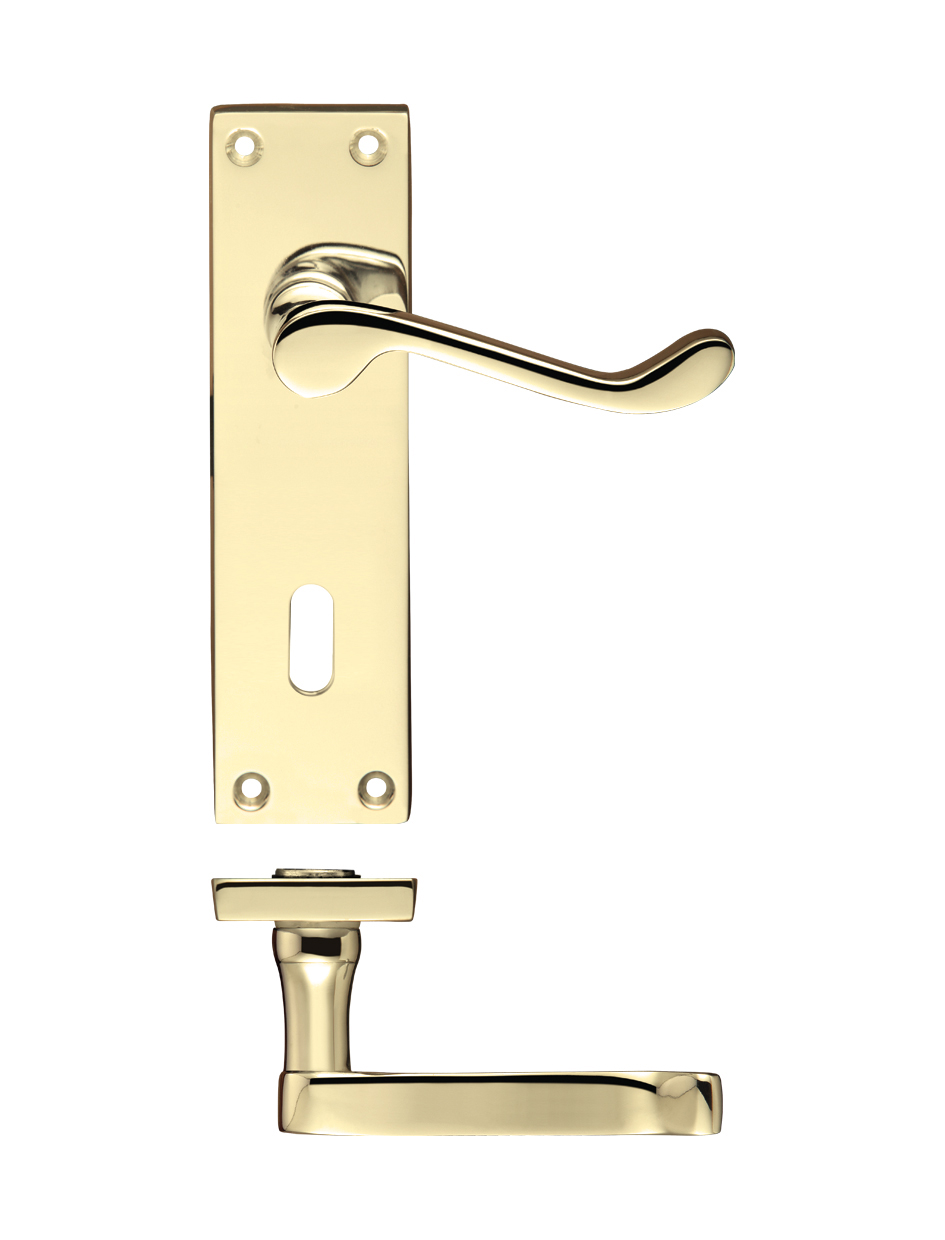 Zoo Hardware PR021EB Project Victorian Scroll Lever on Lock Backplate - 150mm x 40mm Electro Brass