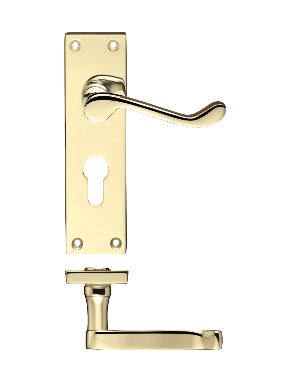 Zoo Hardware PR021EPEB Project Victorian Scroll Lever on Europrofile Lock Backplate -150mm x 40mm Electro Brass