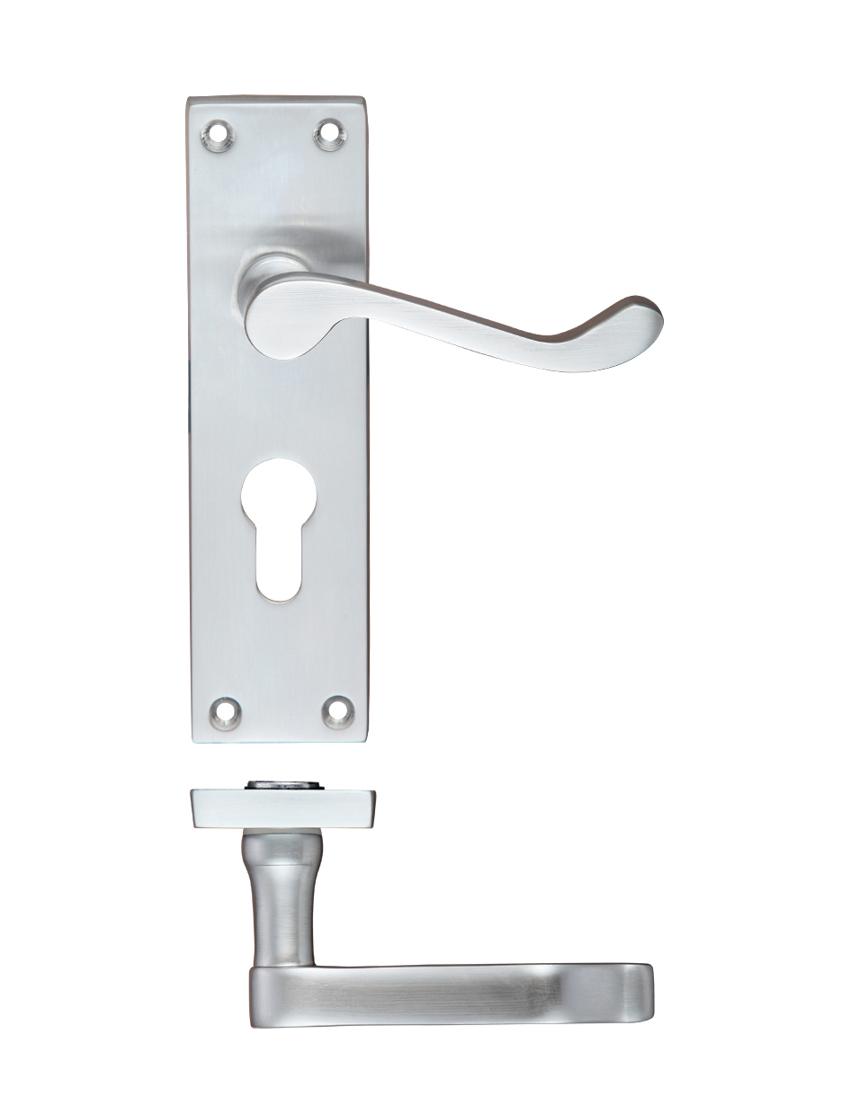 Zoo Hardware PR021EPSC Project Victorian Scroll Lever on Europrofile Lock Backplate -150mm x 40mm Satin Chrome