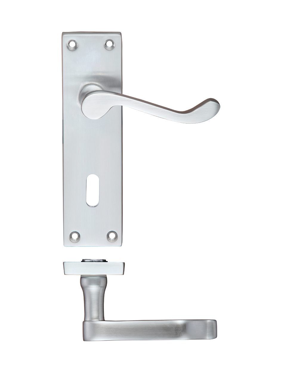 Zoo Hardware PR021SC Project Victorian Scroll Lever on Lock Backplate -150mm x 40mm Satin Chrome