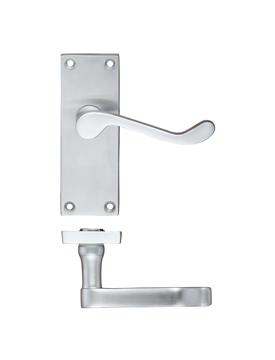 Zoo Hardware PR022SC Project Victorian Scroll Lever on Latch Backplate - 114mm x 40mm Satin Chrome