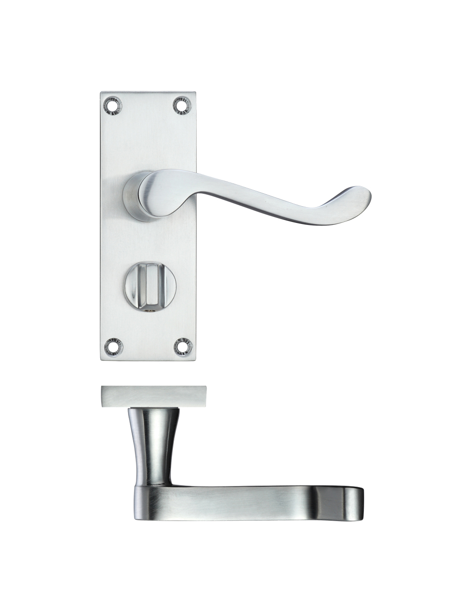 Zoo Hardware PR024SC Project Victorian Scroll Lever on Privacy Backplate -114mm x 40mm Satin Chrome