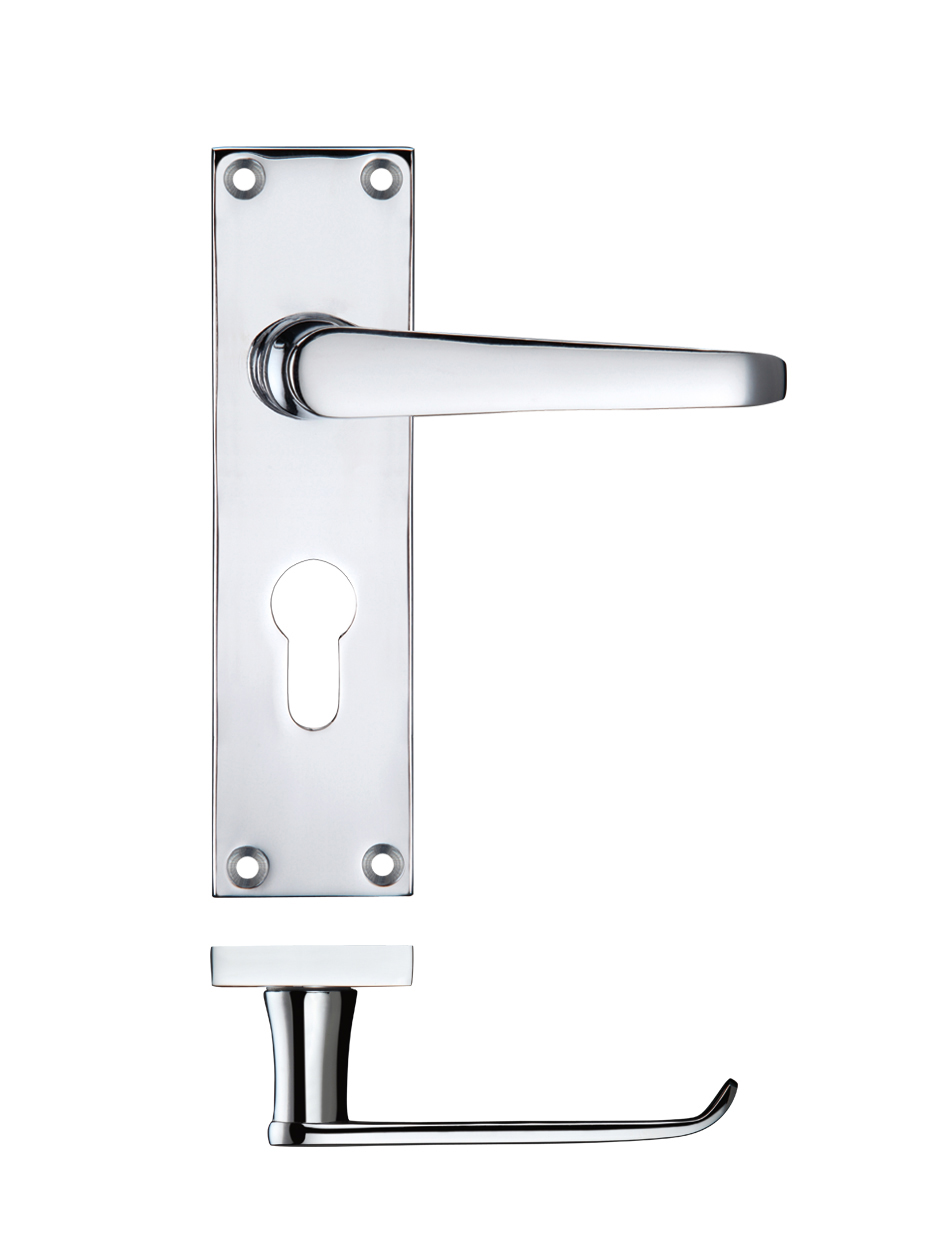 Zoo Hardware PR041EPCP Project Victorian Flat Lever on Europrofile Lock Backplate 150 x 40mm Polished Chrome