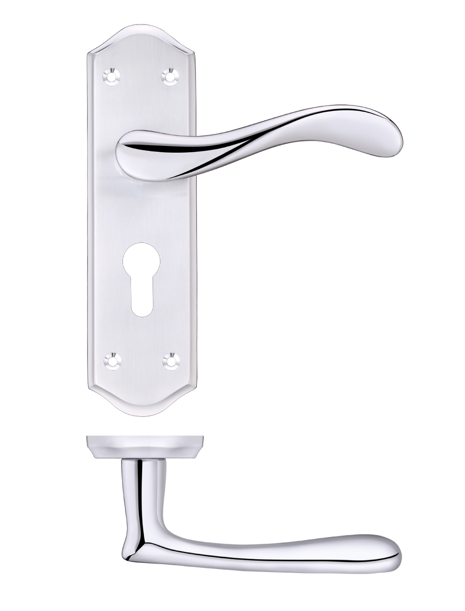 Zoo Hardware PR061EPSCCP Project Asti Lever on Europrofile Lock Backplate Satin Chrome / Polished Chrome