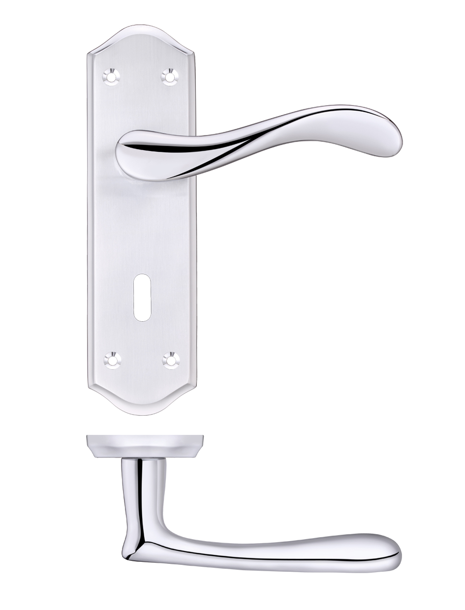 Zoo Hardware PR061SCCP Project Asti Lever on Lock Backplate Satin Chrome / Polished Chrome