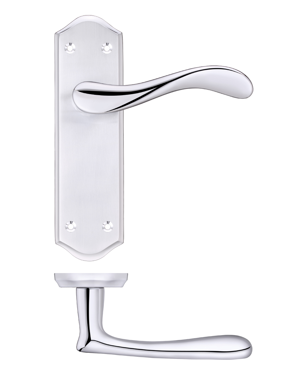 Zoo Hardware PR062SCCP Project Asti Lever on Latch Backplate Satin Chrome / Polished Chrome