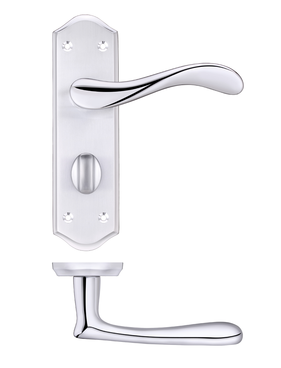 Zoo Hardware PR063SCCP Project Asti Lever on Bathroom Backplate Satin Chrome / Polished Chrome