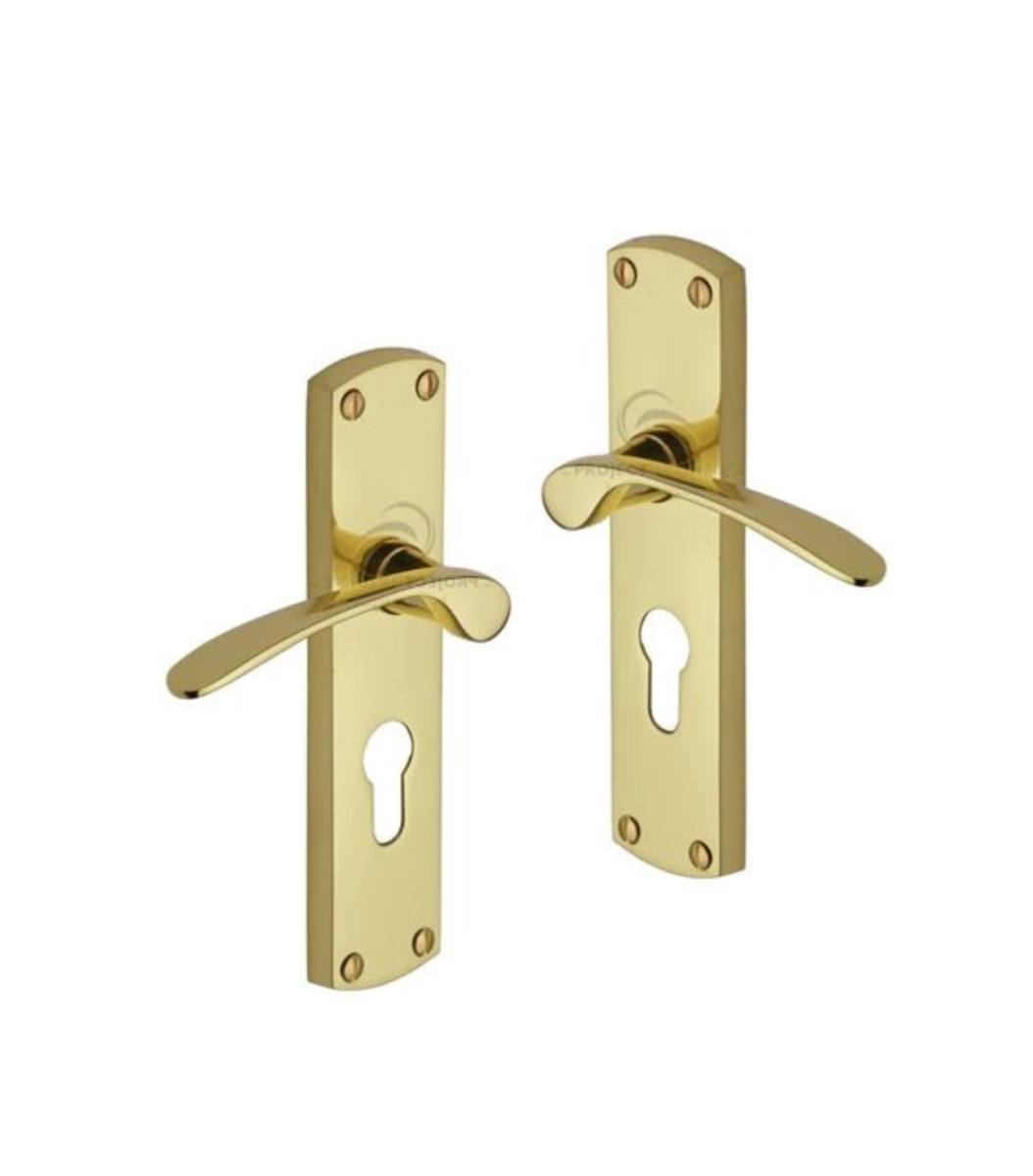 Project Hardware PR448-PB Door Handle for Euro Profile Plate Luca Design Polished Brass finish