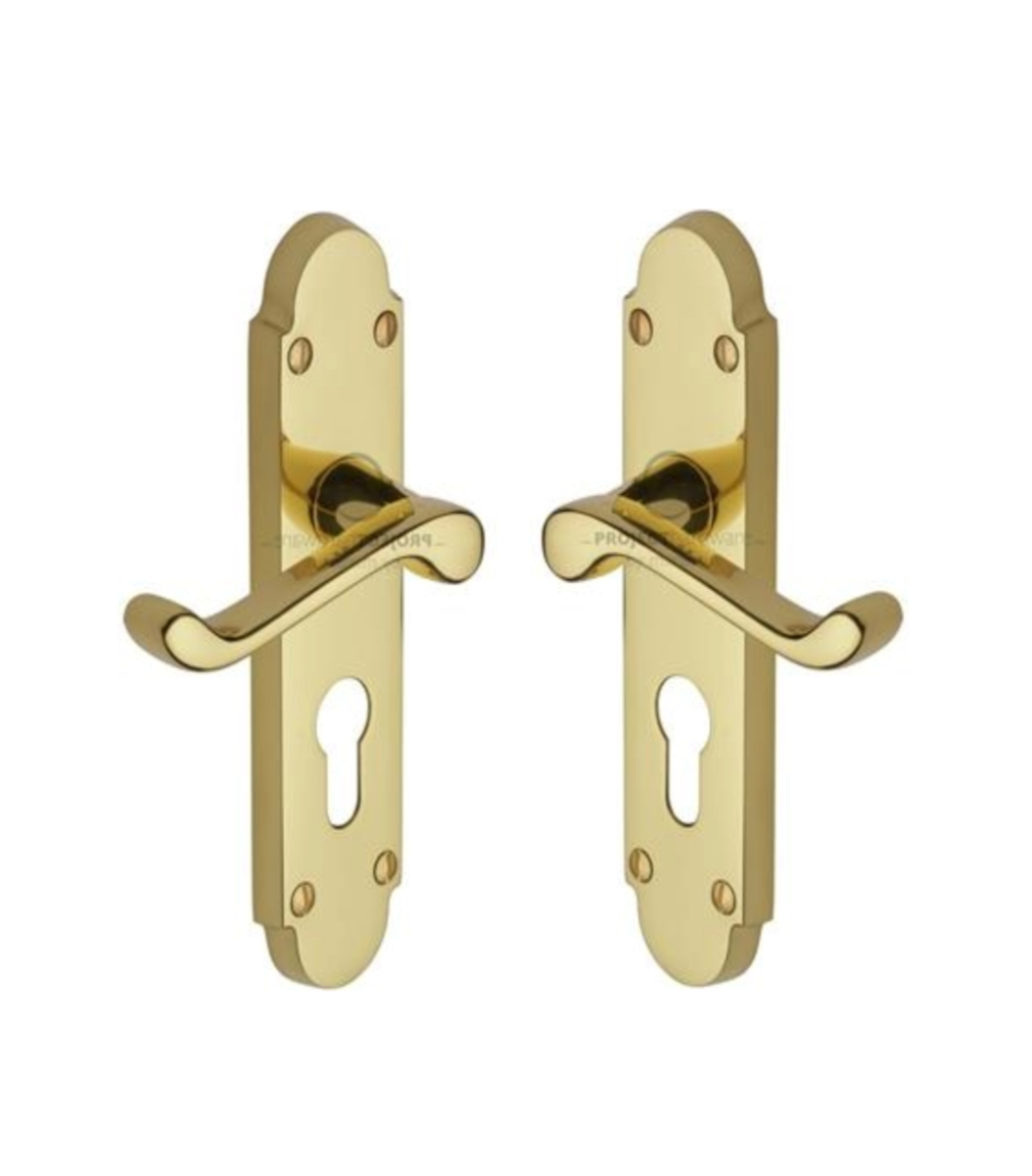 Project Hardware PR548-PB Door Handle for Euro Profile Plate Milton Design Polished Brass finish