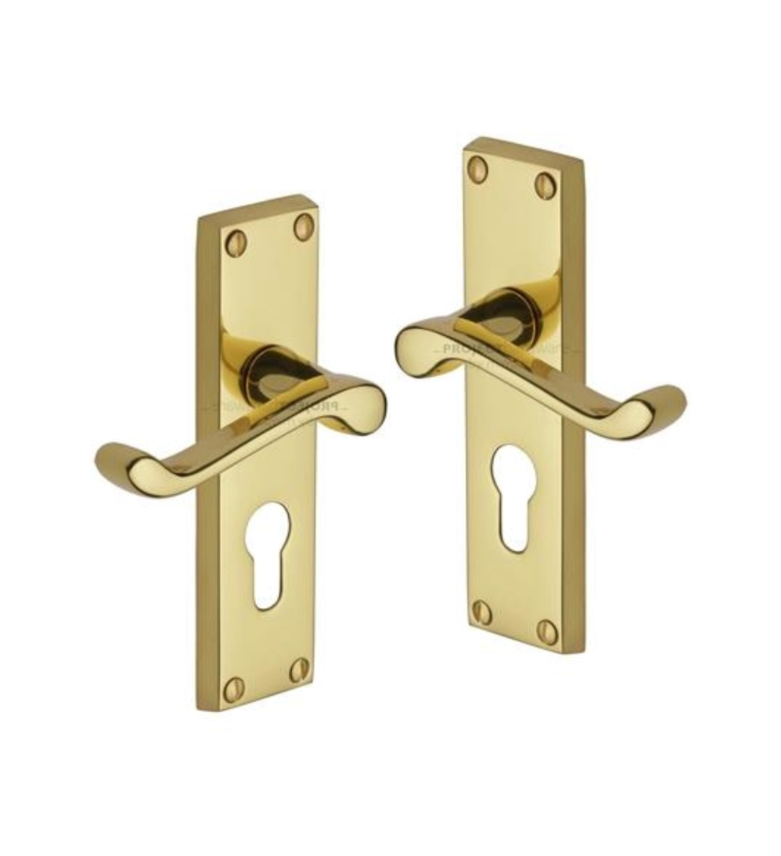 Project Hardware PR648-PB Door Handle for Euro Profile Plate Malvern Design Polished Brass finish