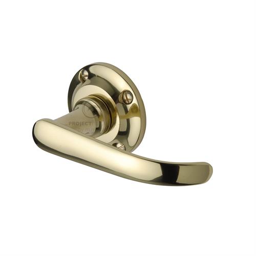 Project Hardware PR930-PB Door Handle Lever Latch on Round Rose Avon Design Polished Brass finish