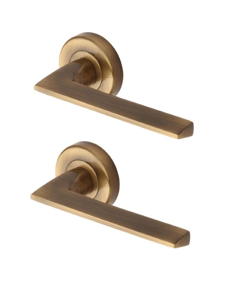 Heritage Brass PYD3535-AT Door Handle Lever Latch on Round Rose Pyramid Design Antique finish