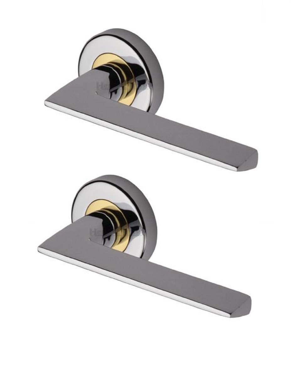 Heritage Brass PYD3535-CB Door Handle Lever Door Handle Latch on Round Rose Pyramid Design Chrome/Brass Finish