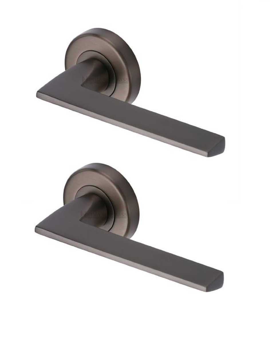 Heritage Brass PYD3535-MB Door Handle Lever Door Handle Latch on Round Rose Pyramid Design Matt Bronze finish