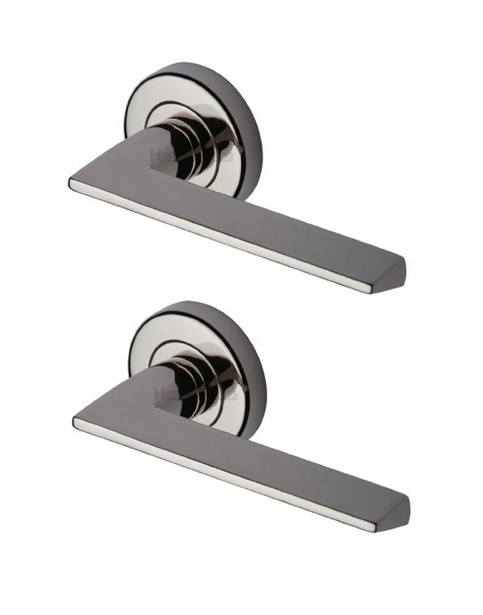 Heritage Brass PYD3535-PNF Door Handle Lever Door Handle Latch on Round Rose Pyramid Design Polished Nickel finish