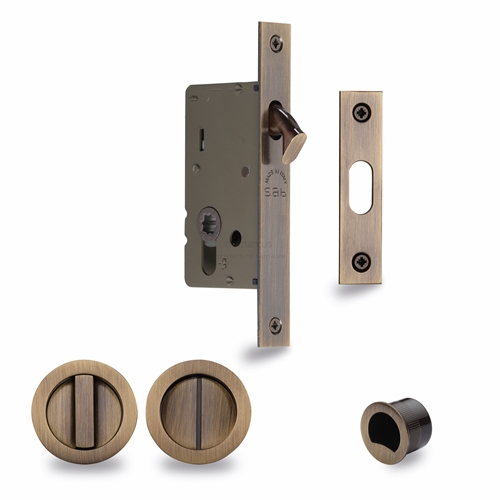 M.Marcus S.A.B Serrature RD2308-40-AT Sliding Lock with Round Privacy Turns Antique Finish