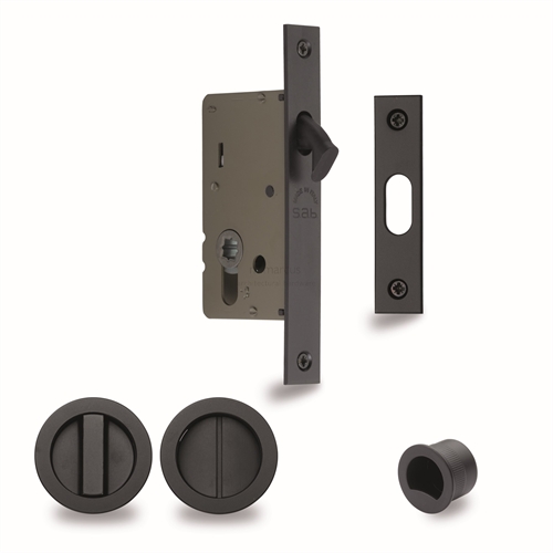 M.Marcus S.A.B Serrature RD2308-40-BLK Sliding Lock with Round Privacy Turns Black Finish
