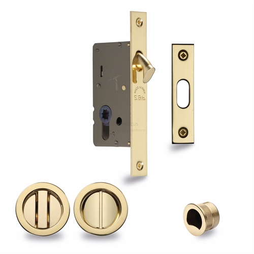 M.Marcus S.A.B Serrature RD2308-40-PB Sliding Lock with Round Privacy Turns Polished Brass