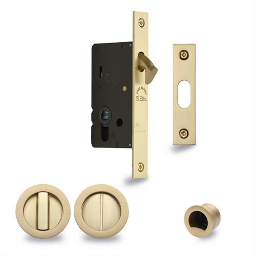 M.Marcus S.A.B Serrature RD2308-40-SB Sliding Lock with Round Privacy Turns Satin Brass