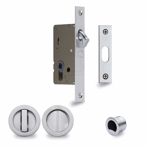 M.Marcus S.A.B Serrature RD2308-40-SC Sliding Lock with Round Privacy Turns Satin Chrome
