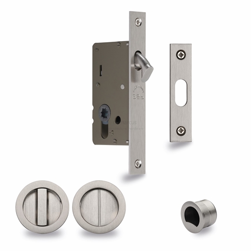 M.Marcus S.A.B Serrature RD2308-40-SN Sliding Lock with Round Privacy Turns Satin Nickel