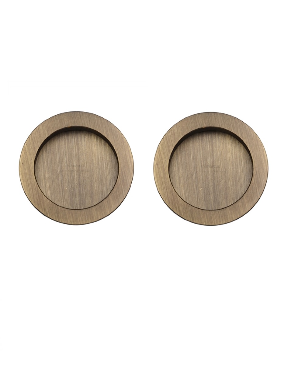 M.Marcus S.A.B Serrature RD2322-AT Sliding Round Flush Pull Pair Antique Finish
