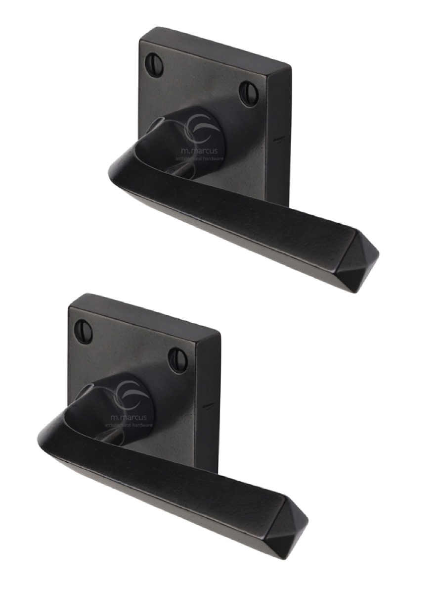 Rustic Dark Bronze Door Handle Lever Latch on Square Rose Donnington Design -M.Marcus-RDB1953