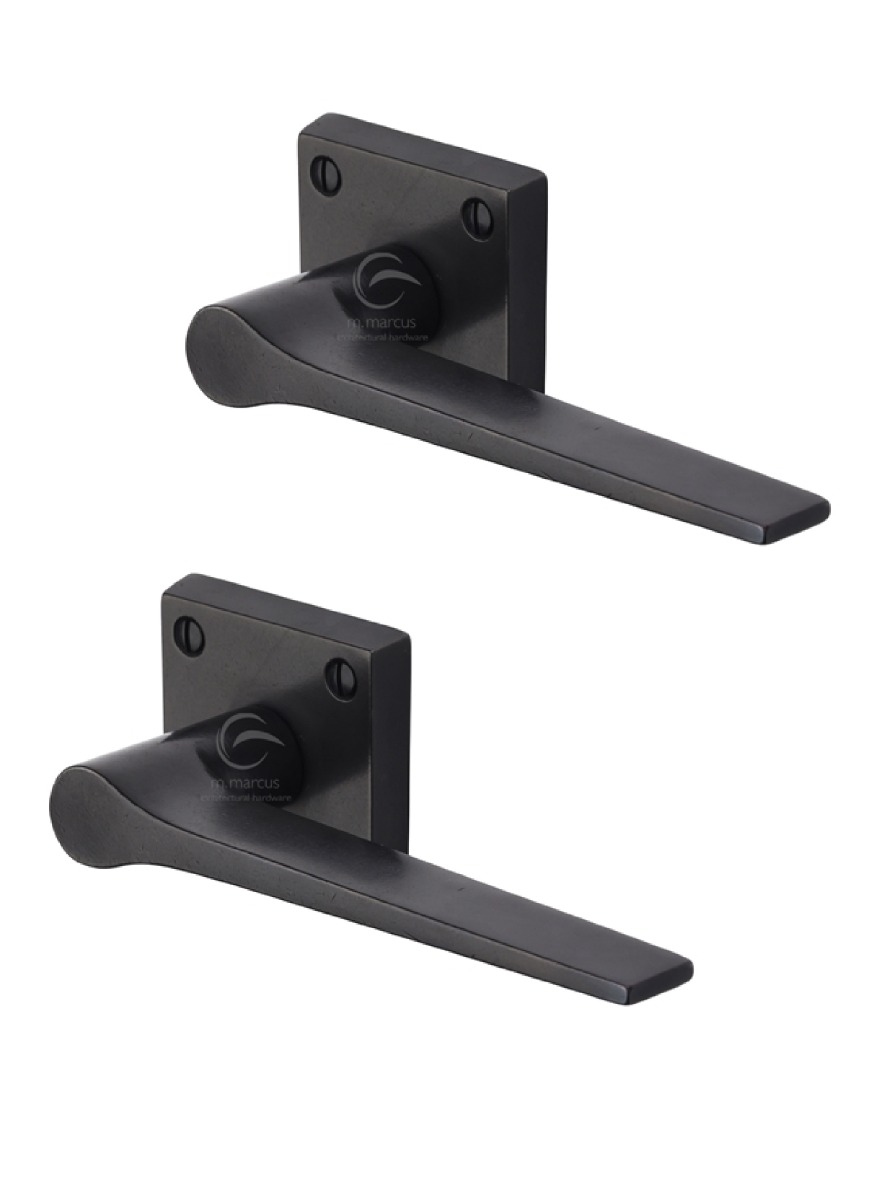 Rustic Dark Bronze Door Handle Lever Latch on Square Rose Gio Design -M.Marcus-RDB4189