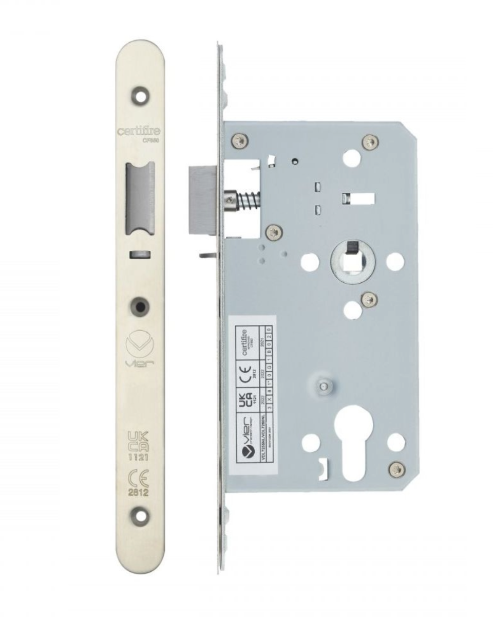 Vier VDL7260-NL-R-SSS Din Nightlatch - Backset 60mm - 2 Pc Forend - Radius - SSS - Satin Stainless Steel