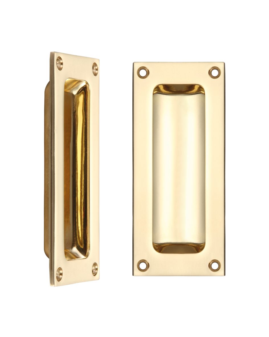 IRONZONE Rectangular Flush Pull Handle Face Fix 102 x 45 x 13mm Polished Brass