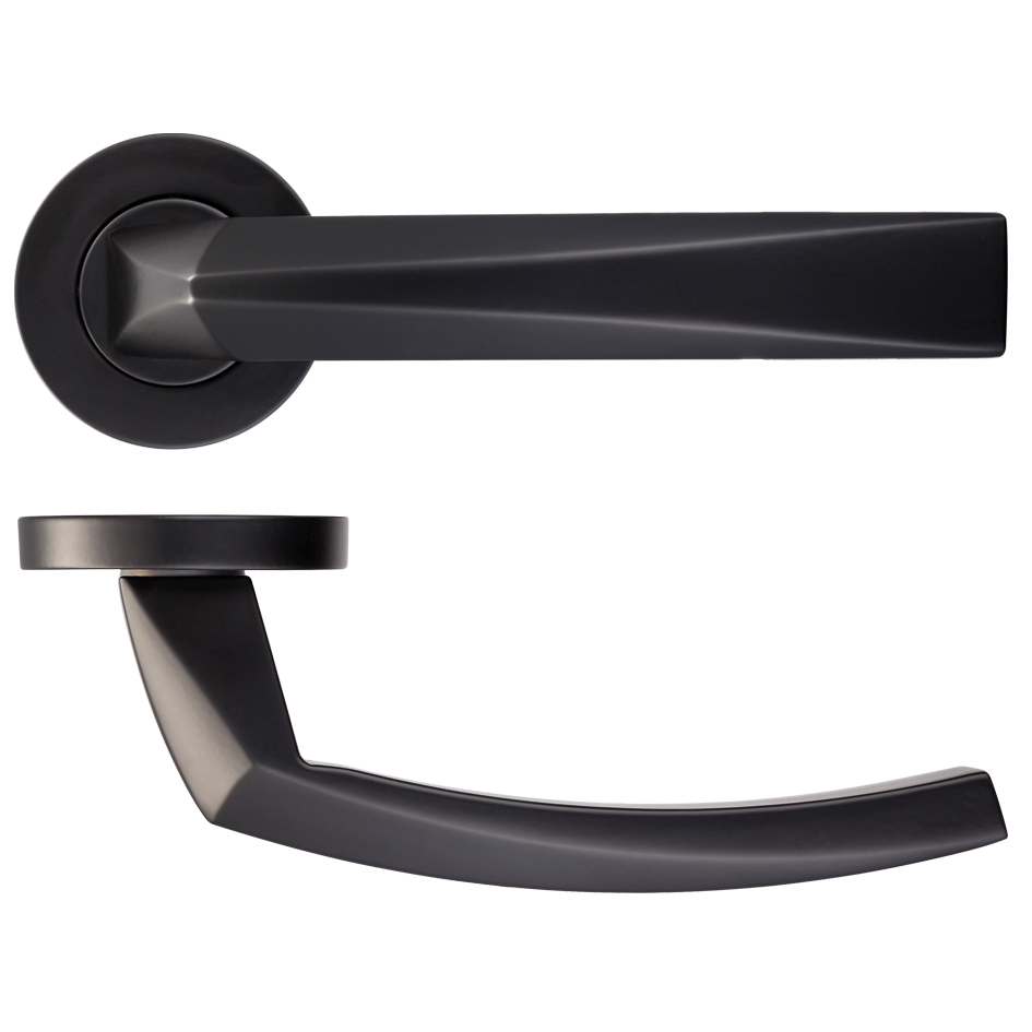 Rosso Maniglie RM010PCB Hydra Lever on Round Rose - Powder Coat Black Powder Coat Black