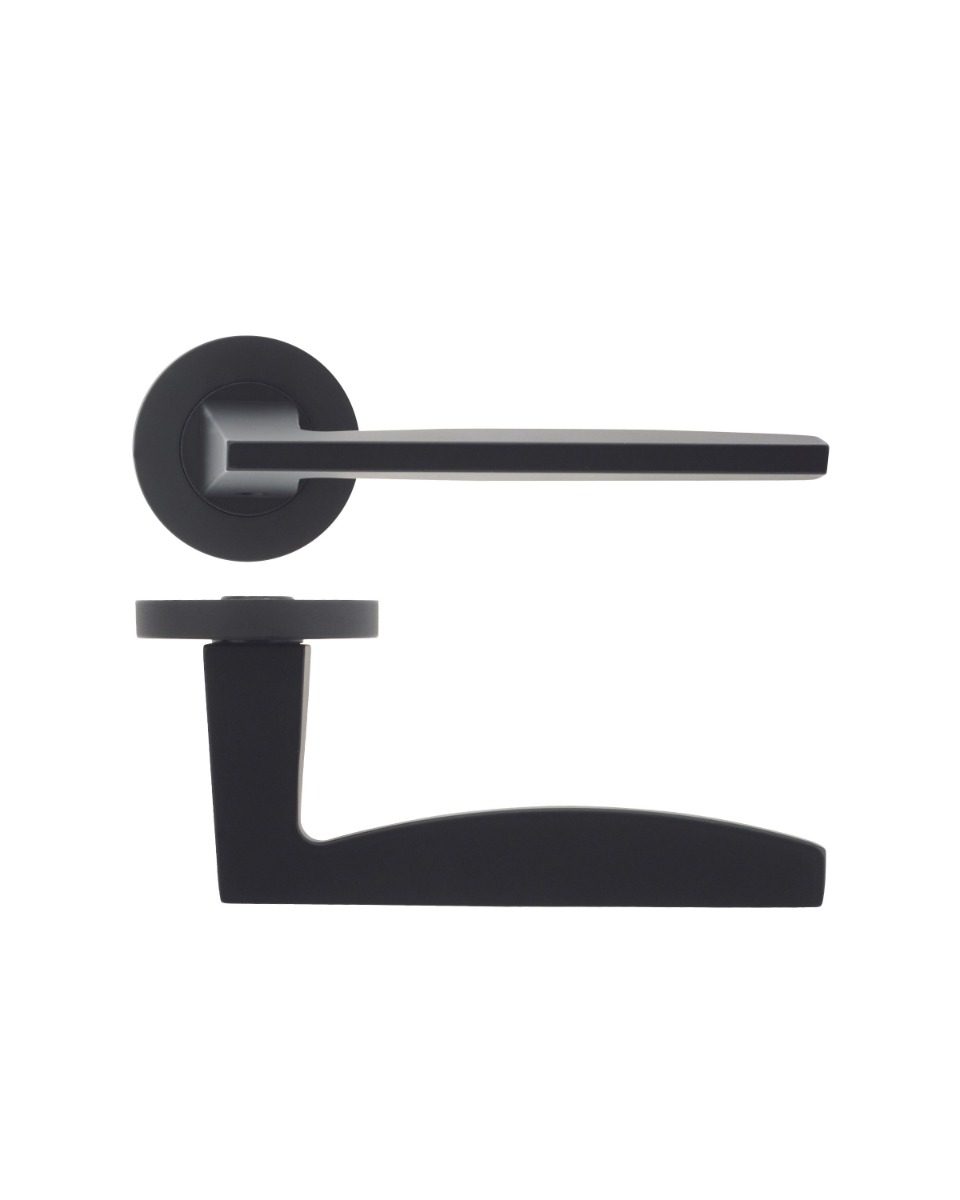Rosso Maniglie RM030OMB Pavo Door Handle on Round Rose - Oscuro Matt Black