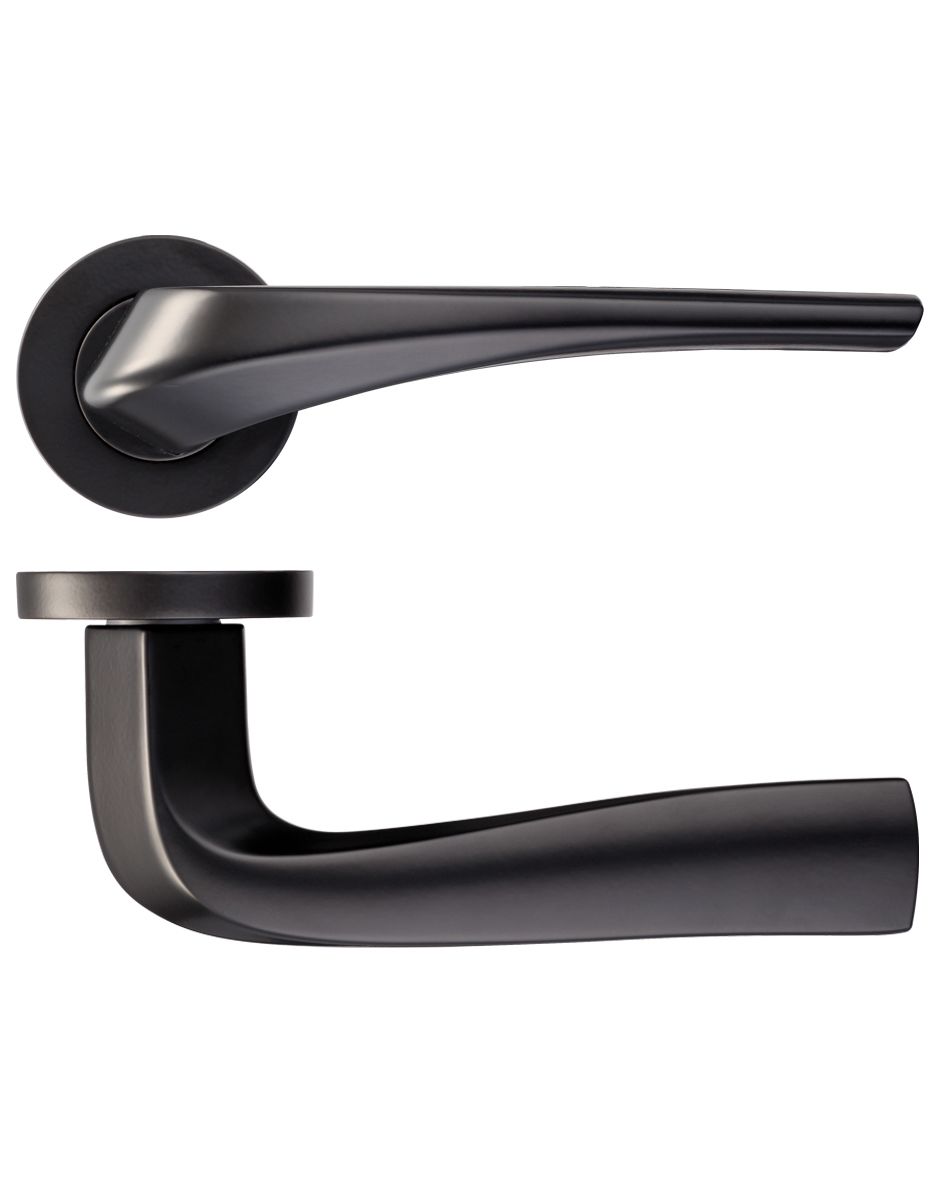 Rosso Maniglie RM06OMB Aries Door Handle on Round Rose - Oscuro Matt Black