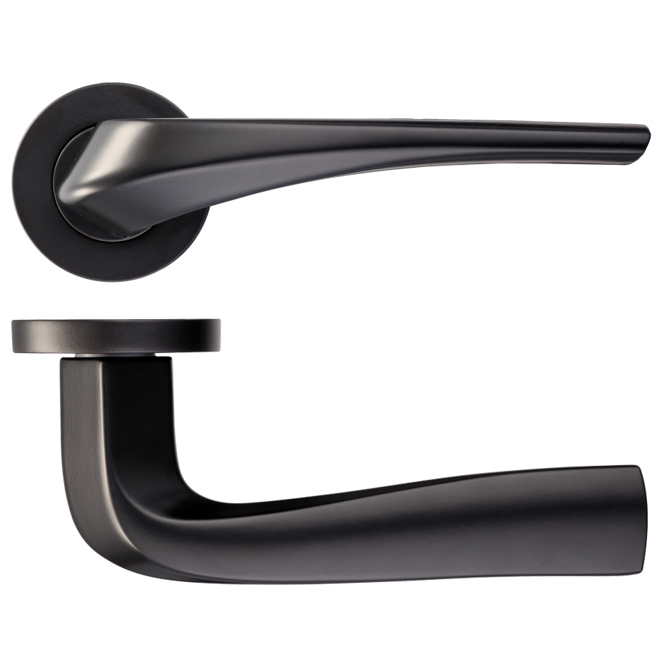 Rosso Maniglie RM060PCB Aries Lever on Round Rose - Powder Coat Black Powder Coat Black